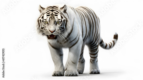 White tiger or bleached tiger isolated on white background. AI generated © ZayWin