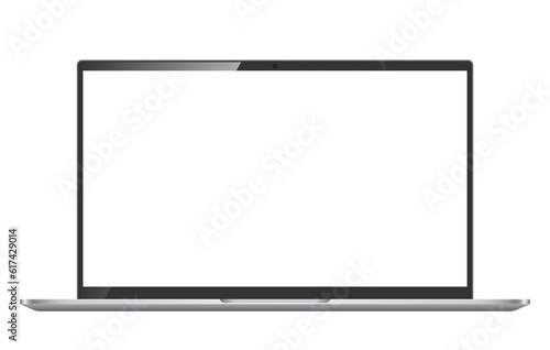 Silver laptop monitor mockup. Pc computer template with blank screen. Desktop isolated on white or transparent background.