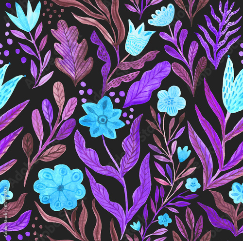 Watercolor floral seamless pattern, summer backdrop. Endless botanical wallpaper (ID: 617429027)