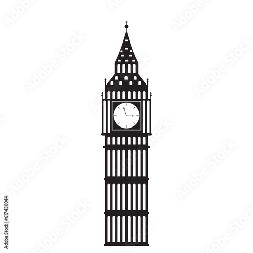London's landmark Big Ben, the big clock. Vector illustration in black tones vector silhouette illustration of the sights of London, England.