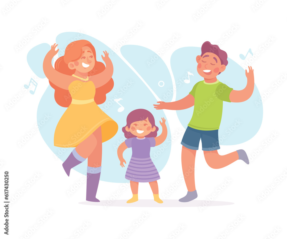 Young Parent with Kid Dancing to Music Moving Body Vector Illustration Young Parent with Kid Dancing to Music Moving Body Vector Illustration
