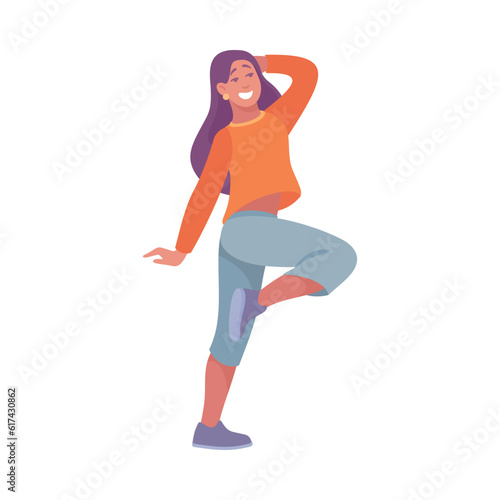 Young Woman Dancing to Music Moving Body Vector Illustration