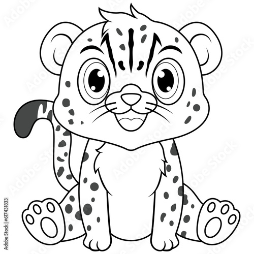 Cute baby Cheetah cartoon sitting line art