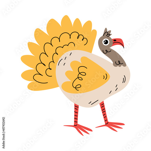 Cute Turkey with Tail as Farm Animal Vector Illustration