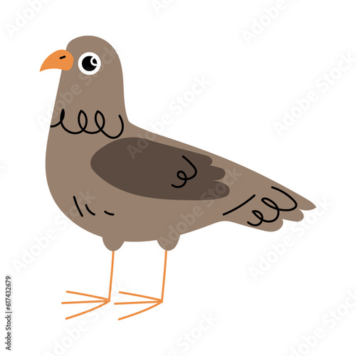 Cute Bird and Poultry with Feather and Beak as Farm Animal Vector Illustration