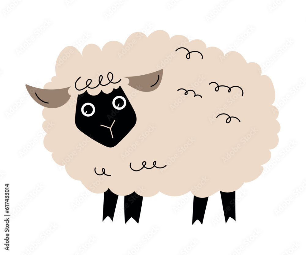 Obraz premium Cute Sheep with Wooly Coat as Farm Animal Vector Illustration