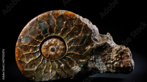 A petrified fossil isolated on black background. Generative AI