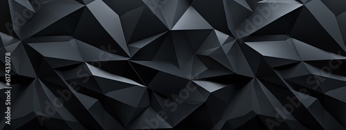 Abstract 3d texture, black crystal background, faceted texture, macro panorama, wide panoramic polygonal wallpaper (Generative Ai)