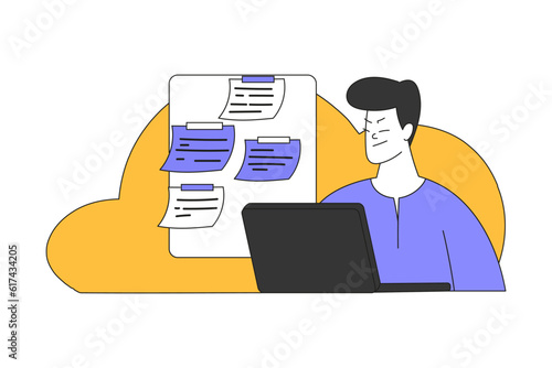 Young Man at Laptop Multitasking Accomplishing Task Having Deadline Vector Illustration