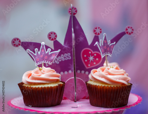 A photo of Princess themed cupcake. These are edible cupcakes made for birthday celebrations. 