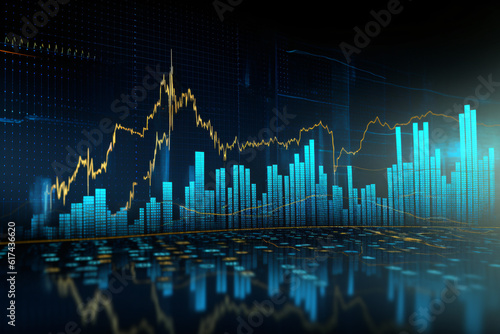 investment chart with an blue background, 3D,