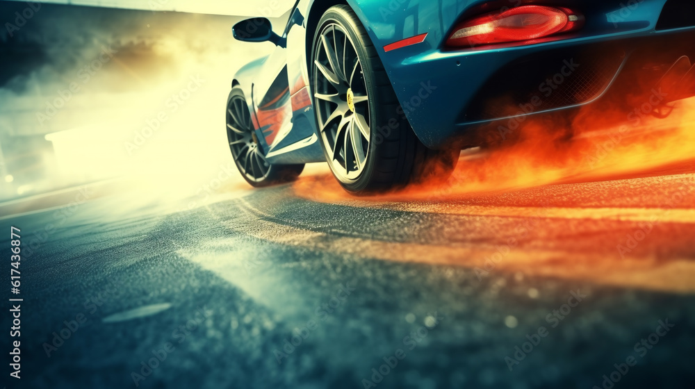 drifting car wheels close-up,Sports car racing on the race track. ai ...