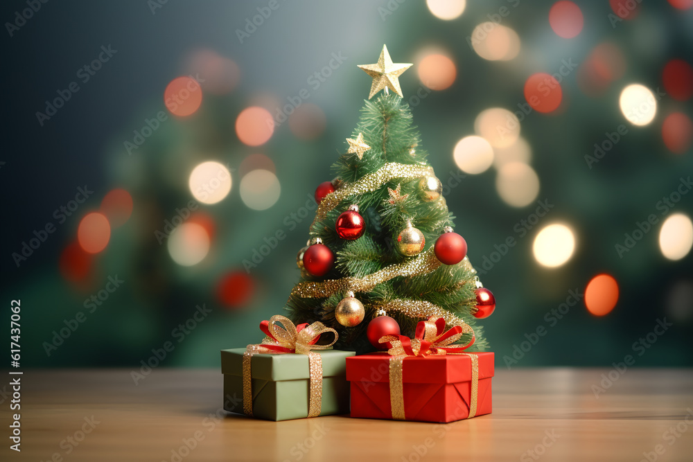 Christmas tree and gift boxes. festive christmas background. ai generative