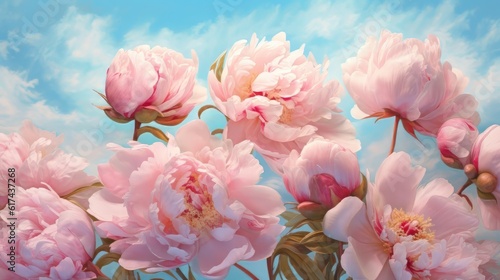 Fototapeta Naklejka Na Ścianę i Meble -  Peonies flowers close-up in pink. Lovely peony flower for a catalog or online store. The concept of a floral shop. Lovely fresh-cut bouquet.