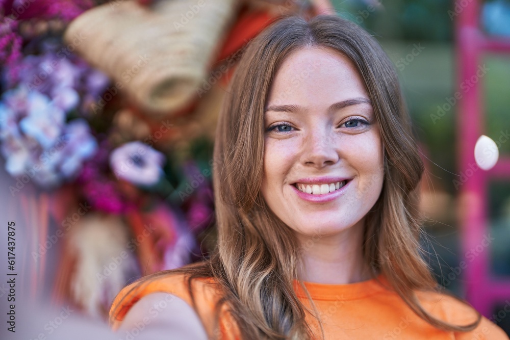 Young woman smiling confident make selfie by camera at street Young woman smiling confident make selfie by camera at street