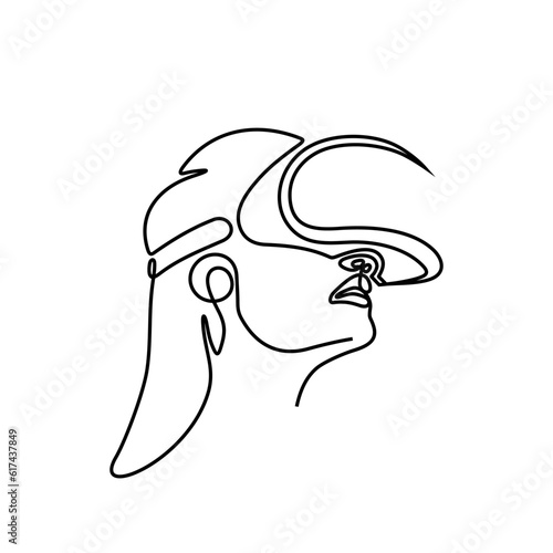 Woman wearing virtual reality glasses device. Metaverse concept. Continuous line. Hand drawn. One line. line art. Logo design. Vector. illustration