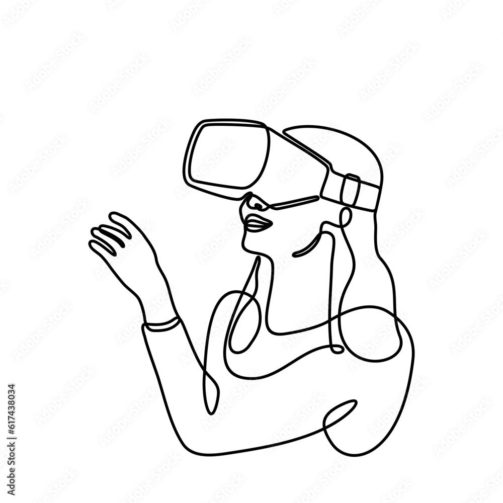 Woman wearing virtual reality glasses device. Metaverse concept ...