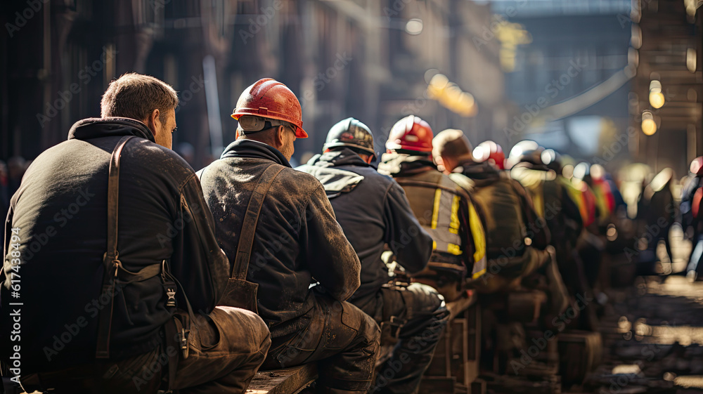 Construction site workers. Construction site workers.