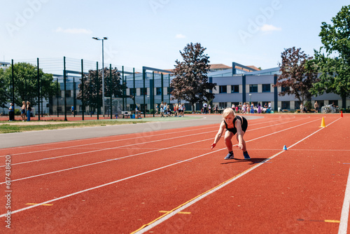 Girl long jump, active sport, physical education lesson, training © Alena Vilgelm