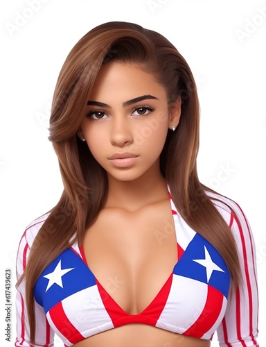 Puerto Rican Cheerleader Portrait of a Teen Girl Wearing Puerto Rico Flag Embroidered Spandex Shirt photo