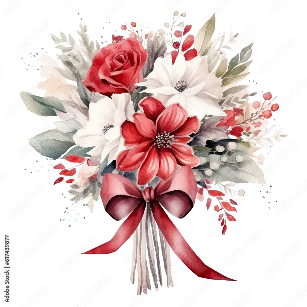 Obraz premium Cute watercolor wedding bouquet isolated. Illustration AI Generative.