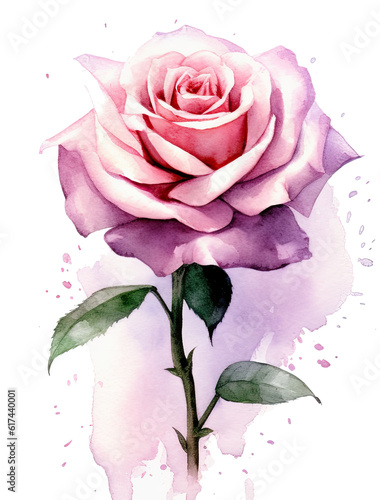 Cute watercolor rose flower. Illustration AI Generative.