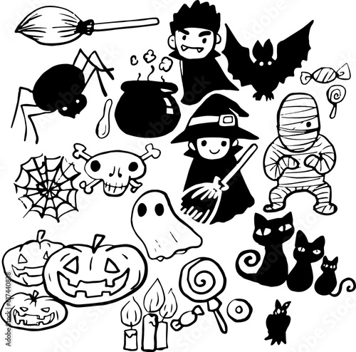 cartoon set celebrate halloween ghost mummy witch cute