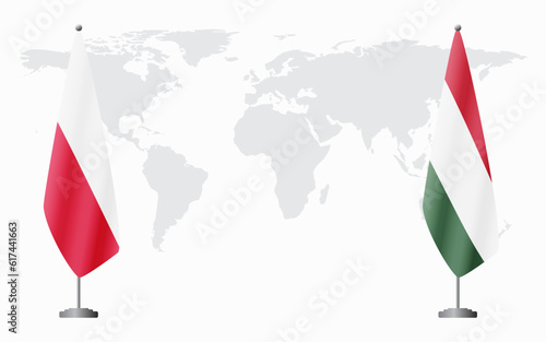 Poland and Hungary flags for official meeting