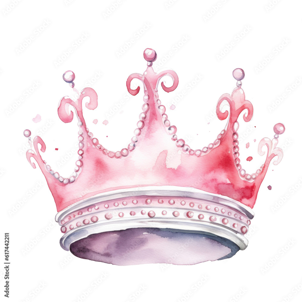 Watercolor pink princess crown isolated. Illustration AI Generative ...