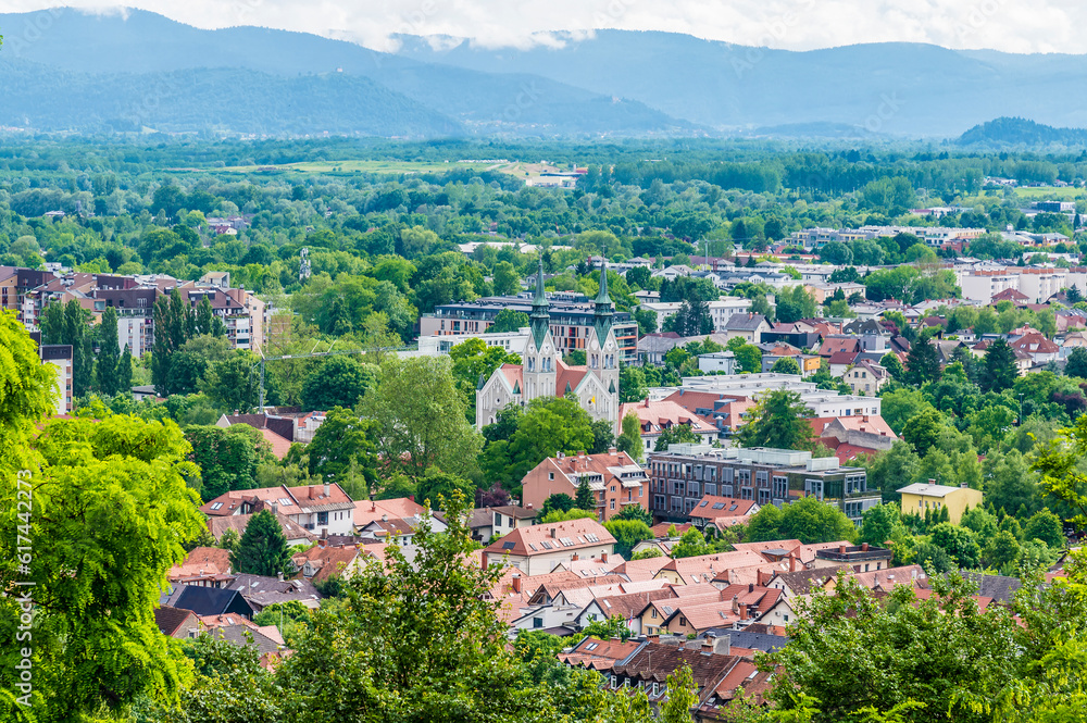 A view down from the castle above Ljubljana, Slovenia in summertime