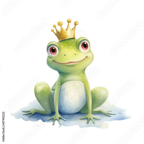 Watercolor princess frog isolated. Illustration Generative AI.