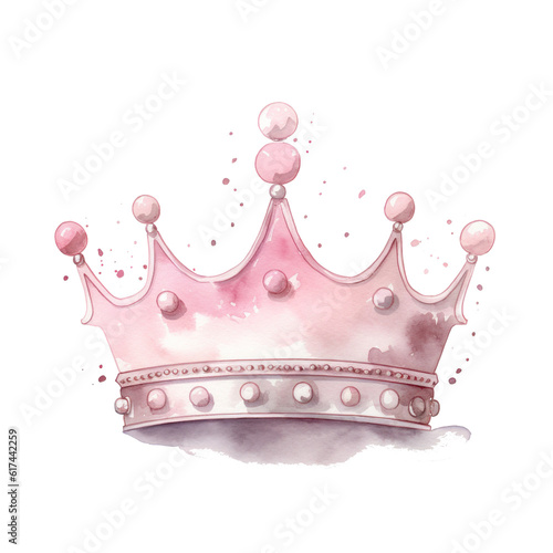 Watercolor pink princess crown isolated. Illustration AI Generative.