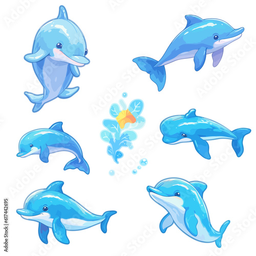 cute blue dolphin cartoon picture series clip art