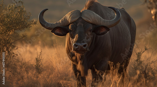 a portrait of a cape buffalo in the savannah. Generative AI