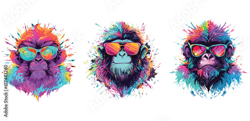 Graphic tee shirt design, print with colorful stylish ape