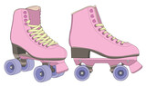 Retro roller skates. Footwear for outdoor activities. Color scheme of the model of roller skates from the front and inside. Detailed drawing.