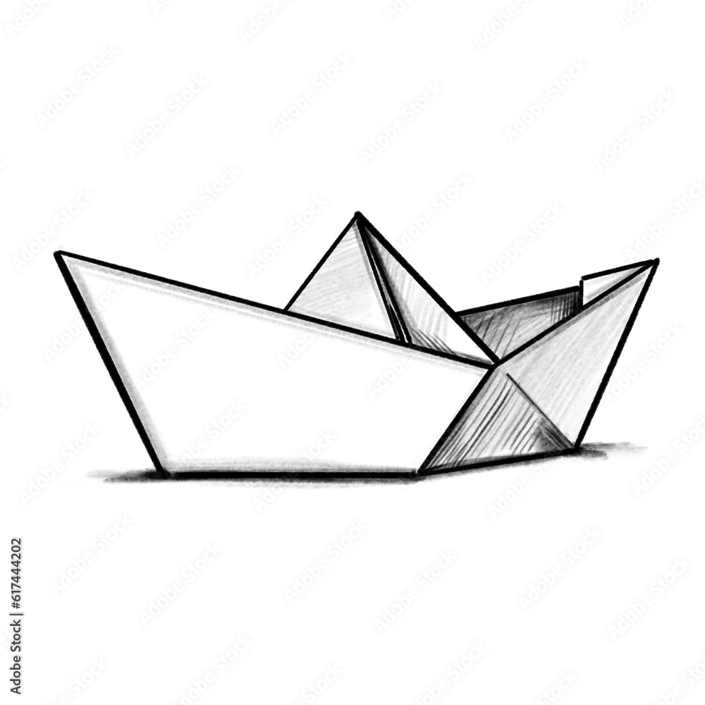 Hand drawn folded paper ship (black pencil) Hand drawn folded paper ship (black pencil)