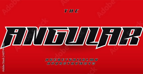 Modern dynamic font with dynamic characters, featuring sharp edges and angular shapes