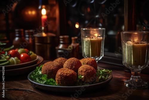 Gorgeous Photo of Falafel, Hummus, Tabbouleh, and Cucumber photo