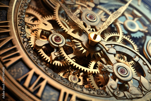 Complex watch parts, Gears and cogs in clockwork watch mechanism. Generative AI 