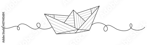 Paper boat line art style vector illustration