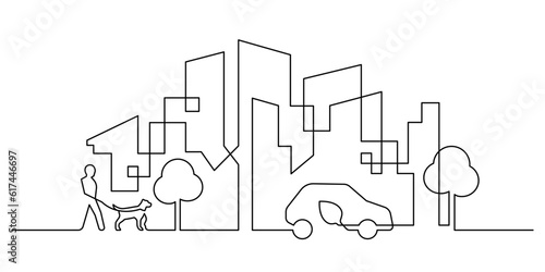 cityscape ecology lifestyle scene in continuous line drawing