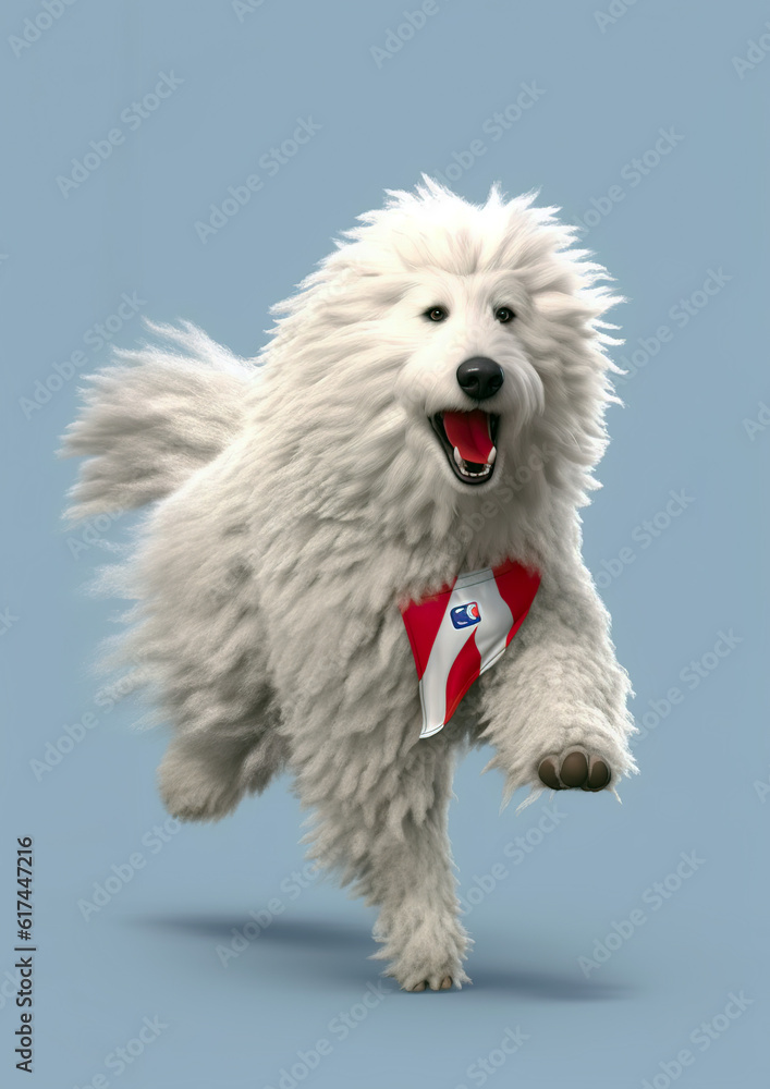 Old English Sheepdog running and jumping. Animal movement concept. Dogs are full of energy and always need to be moved. AI generated.