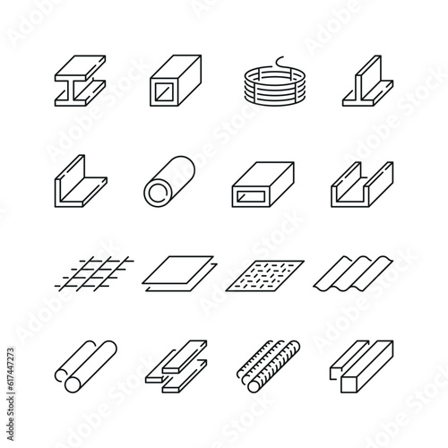 Print op canvas Vector line set of icons related with rolled metal