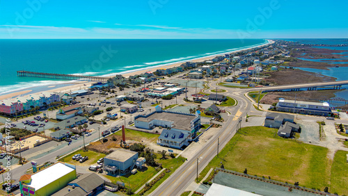 Wide angle aerial shot of downtown Surf City, NC.