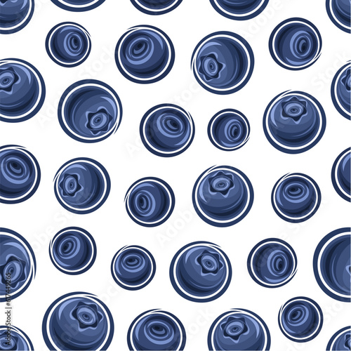 Vector Blueberry Seamless Pattern, repeat background with cut out illustrations of ripe whole blueberries and bilberries for wrapping paper, collection of flat lay blue berry fruits for home interior