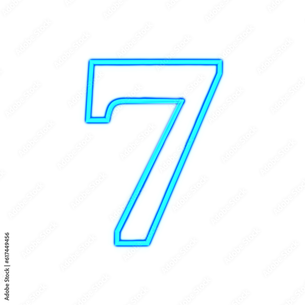 青く光るネオンの数字7。 青く光るネオンの数字7。