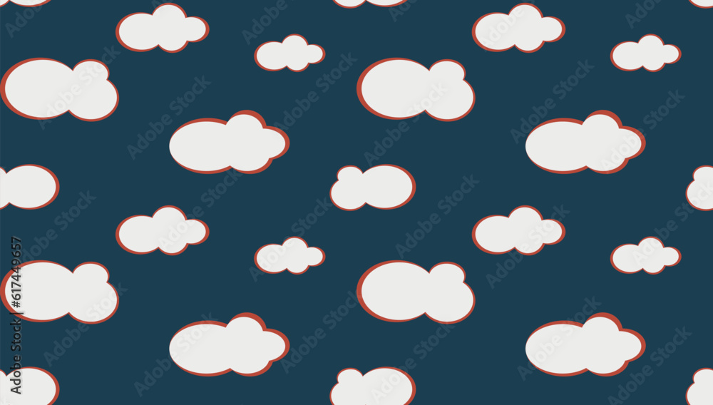 Seamless pattern in retro style. White clouds with red lining. Vector flat illustration. Seamless pattern in retro style. White clouds with red lining. Vector flat illustration.