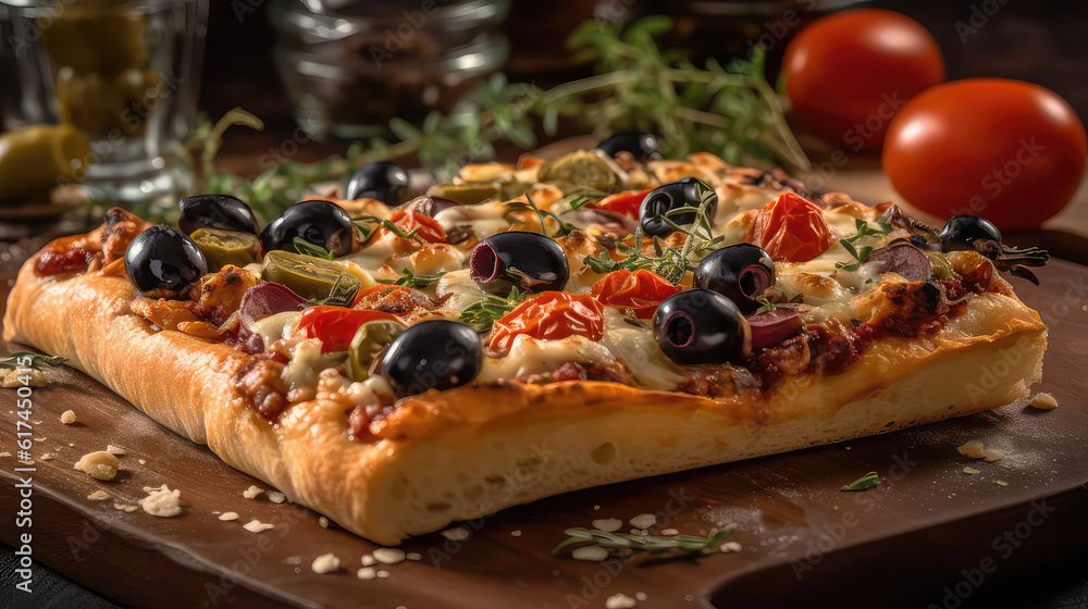 Focaccia Pizza - Flatbread Pizza with Herbs and Other Toppings