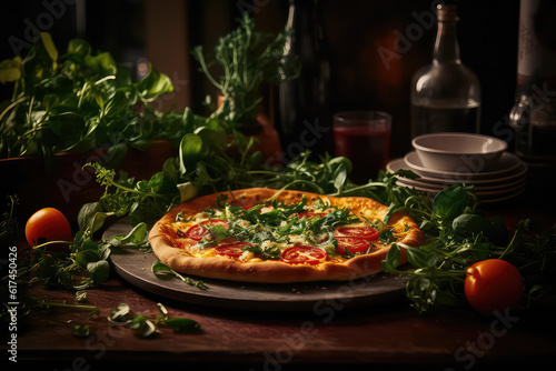 Gorgeous Photo of Pizza Margherita: Arugula Salad with Fresh Mozzarella and Tomato Sauce